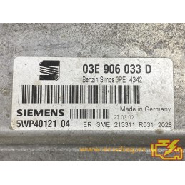 ECU SIEMENS SIMOS 3PE 5WP4012104 SEAT IBIZA III (6L) 1.2i 47KW 64HP 03E906033D / 4342 - CAS3E043.DAT - WITH DISABLED IMMOBILIZER