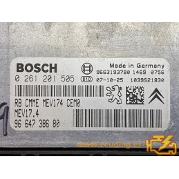 ECU BOSCH MEV17.4 0261201505 PEUGEOT 207 1.6i 16V 88KW 120HP 9664738680 / SW 1037391695 - WITH DISABLED IMMOBILIZER