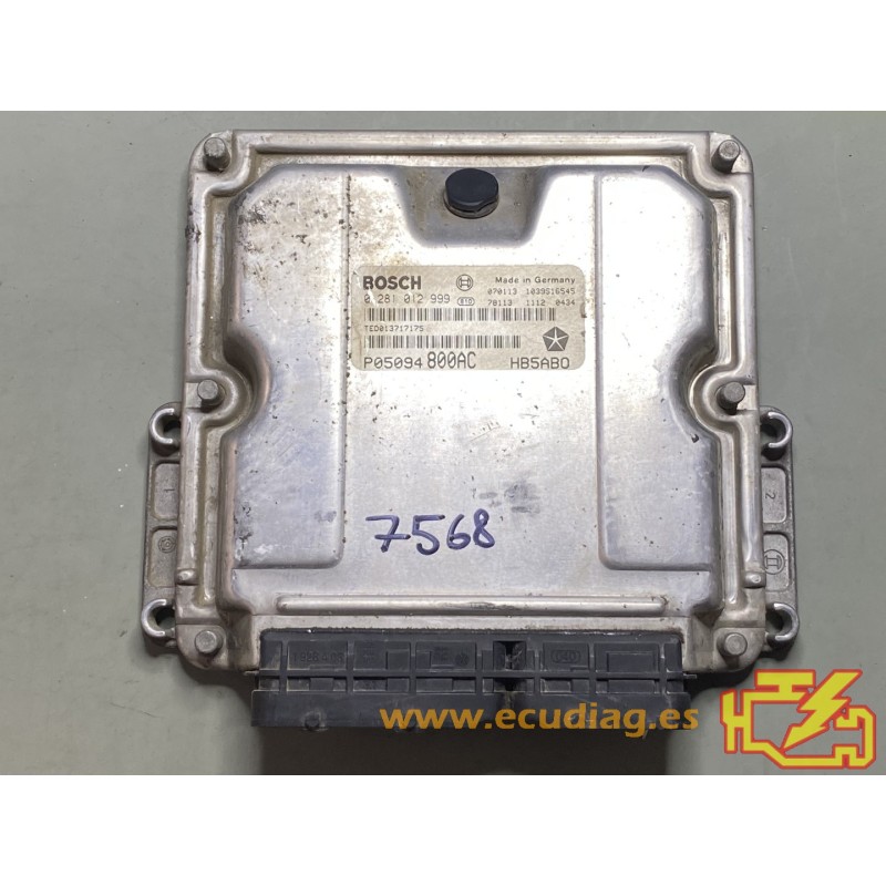 ECU BOSCH EDC15C5-7.18 0281012999 CHRYSLER VOYAGER IV 2.8 CRD 110KW 150CV P05094800AC / SW 1037381515 / CON INMO ANULADO