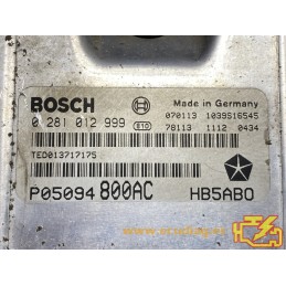 ECU BOSCH EDC15C5-7.18 0281012999 CHRYSLER VOYAGER IV 2.8 CRD 110KW 150HP P05094800AC / SW 1037381515