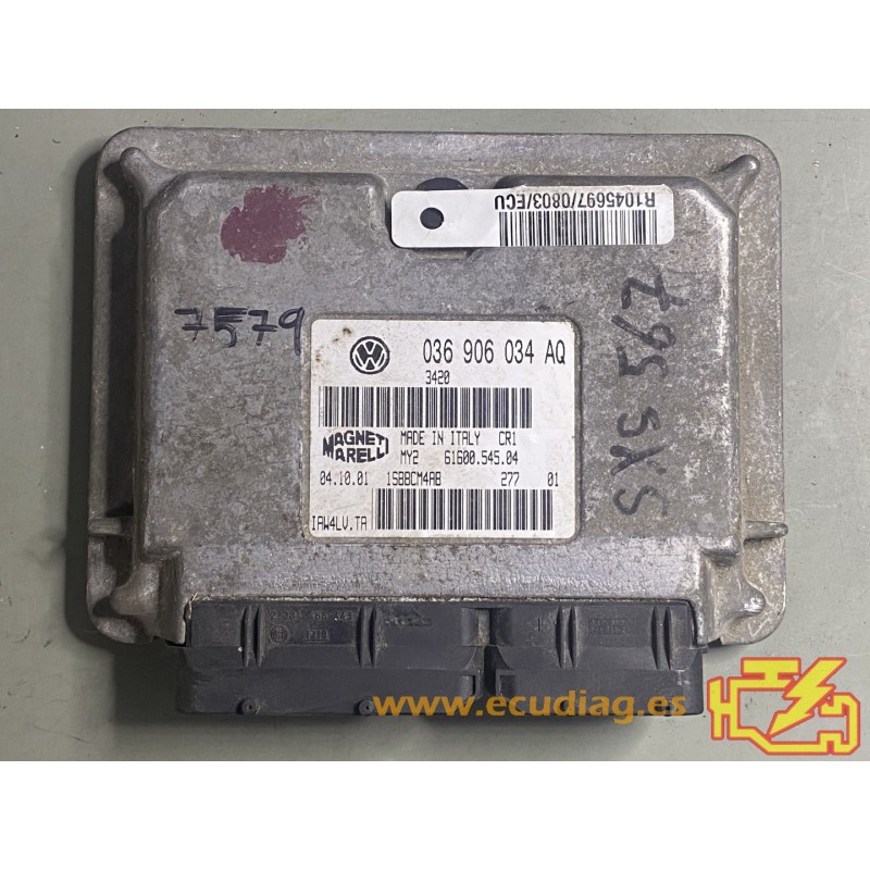 ECU MAGNETI MARELLI IAW4LV.TA 61600.545.04 VAG 036906034AQ - CON INMOVILIZADOR ANULADO (INMO / IMMO OFF)