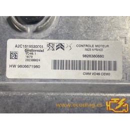 ECU CONTINENTAL VD46.1 A2C1619530001 PSA 1.2 PURETECH HW 9806671980 SW 9826380880