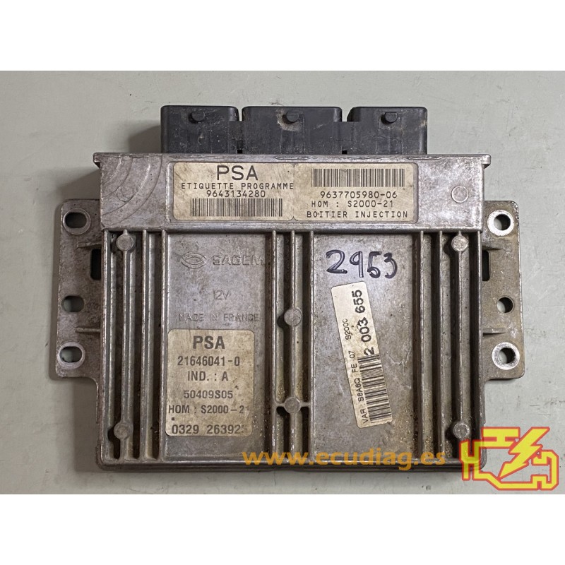 ECU SAGEM S2000-21 21646041-0 CITROEN SAXO / PEUGEOT 106 1.4i HW 9637705980 SW 9643134280 - CON INMOVILIZADOR ANULADO (IMMO OFF)