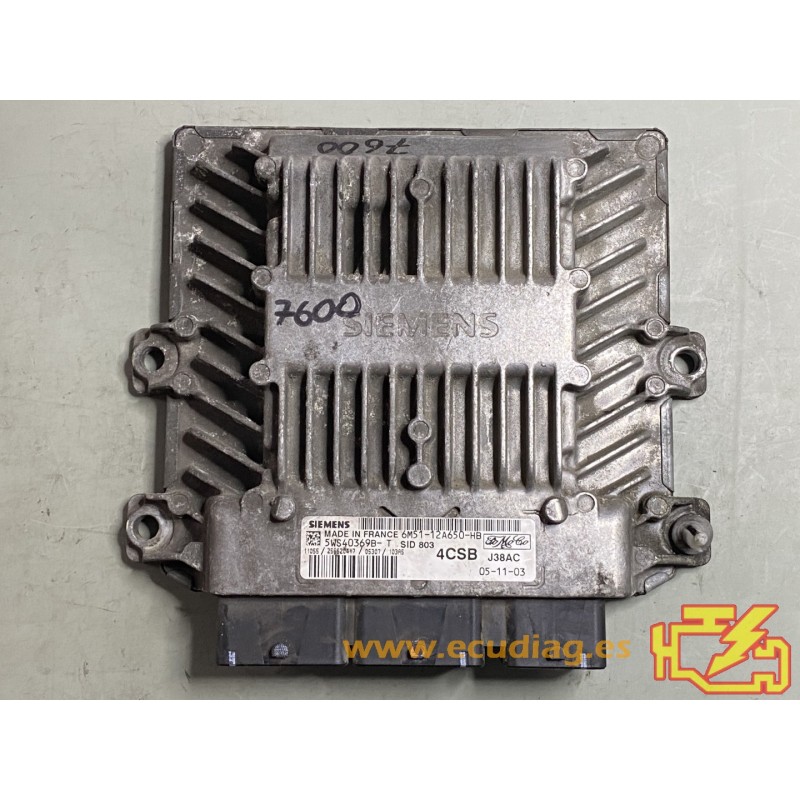 ECU SIEMENS SID803 5WS40369B-T FORD C-MAX 2.0 TDCI 100KW 136HP 6M51-12A650-HB / SW M3QOVE65FO12400 - 10091253AA - FO10024000000