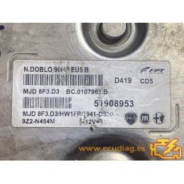 ECU MAGNETI MARELLI 8F3.D3 BC.0107961.B OPEL COMBO III (D) 1.3 CDTI 66KW 90CV 51908953 / SW 1941D320 - CON INMOVILIZADOR ANULADO