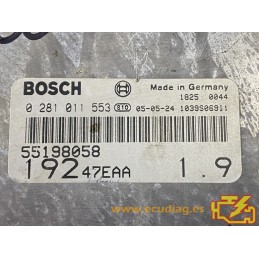 ECU BOSCH EDC15C7-2.3 0281011553 FIAT STILO 1.9 JTD 85KW 115HP 55198058 - WITH DISABLED IMMOBILIZER (IMMO OFF)