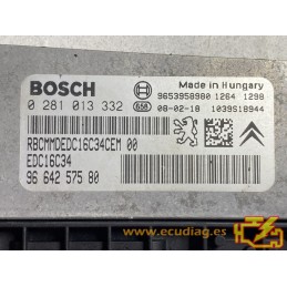BOSCH EDC16C34-4.11 0281013332 CITROEN C4 I 1.6 HDI 110CV 9664257580 / SW 9665053480 - 1037386141 - CON INMOVILIZADOR ANULADO