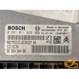 ECU BOSCH EDC16C34-2.10 0281011629 CITROEN C4 1.6 HDI 80KW 109HP 9656494480 / SW 1037371067 - WITH DISABLED IMMOBILIZER