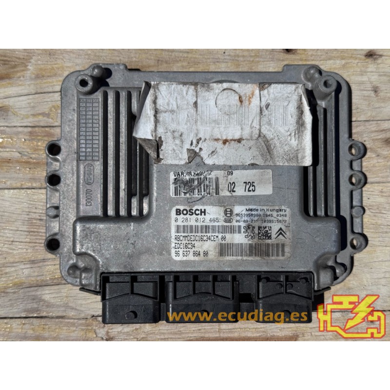 ECU BOSCH EDC16C34-2.10 0281012465 PEUGEOT 207 1.6 HDI 80KW 110CV