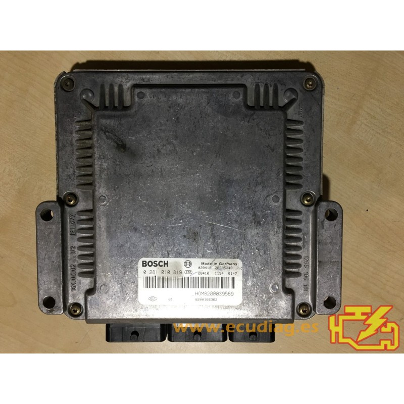 ECU BOSCH EDC15C3-4.13 0281010819 RENAULT MEGANE I 1.9 DCI 102CV HOM8200039569 8200166362 / SW 1037362784 / CON INMO ANULADO