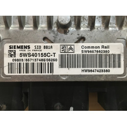 ECU MOTOR SIEMENS SID 801A 5WS40155C-T PSA HW 9647423380 SW 9657662380 - CON INMOVILIZADOR ANULADO (INMO / IMMO OFF)