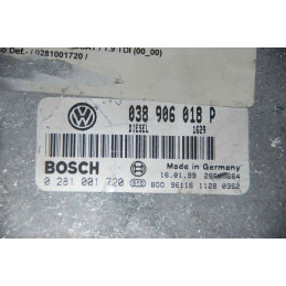ECU BOSCH EDC15V-5.29 0281001720 VOLKSWAGEN PASSAT (3B) 1.9 TDI 81KW 110HP 038906018P - WITH DISABLED IMMOBILIZER