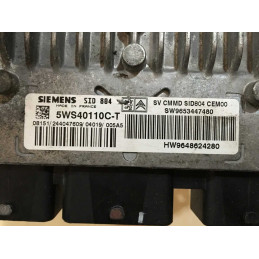 ECU MOTOR SIEMENS SID 804 5WS40110C-T PSA HW 9648624280 SW 9653447480 - CON INMOVILIZADOR ANULADO (INMO / IMMO OFF)