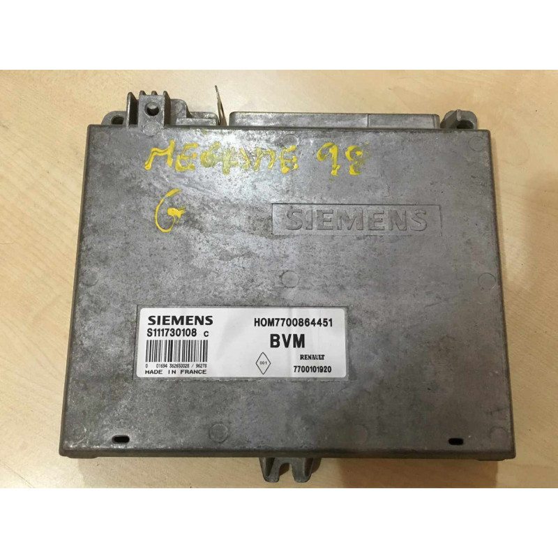 ECU MOTOR SIEMENS FENIX 3 S111730108C RENAULT MEGANE I 1.4i 55KW 75CV 7700101920 HOM7700864451 / CON INMOVILIZADOR ANULADO