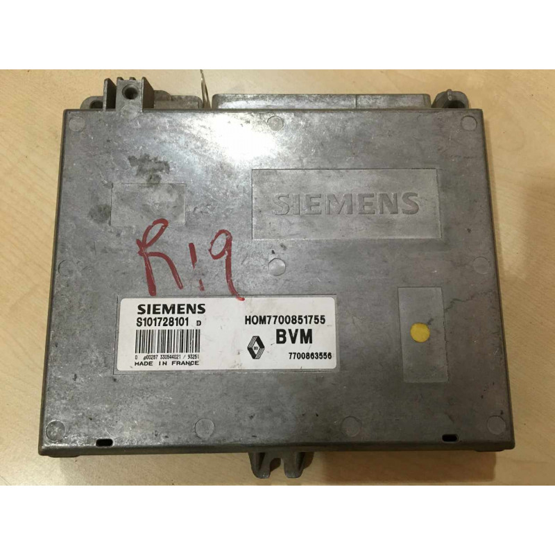 ECU MOTOR SIEMENS FENIX 3 S101728101D RENAULT 19 1.8i 66KW 90CV 7700863556 HOM7700851755 / CON INMOVILIZADOR ANULADO (IMMO OFF)