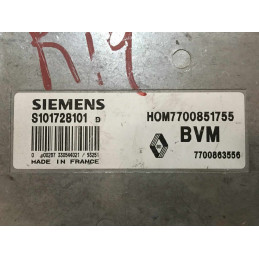 ENGINE ECU SIEMENS FENIX 3 S101728101D RENAULT 19 1.8i 66KW 90CV 7700863556 HOM7700851755 / WITH DISABLED IMMOBILIZER (IMMO OFF)