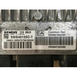 ECU MOTOR SIEMENS SID 801A 5WS40155C-T PSA HW 9647423380 SW 9657662380 - CON INMOVILIZADOR ANULADO (INMO / IMMO OFF)